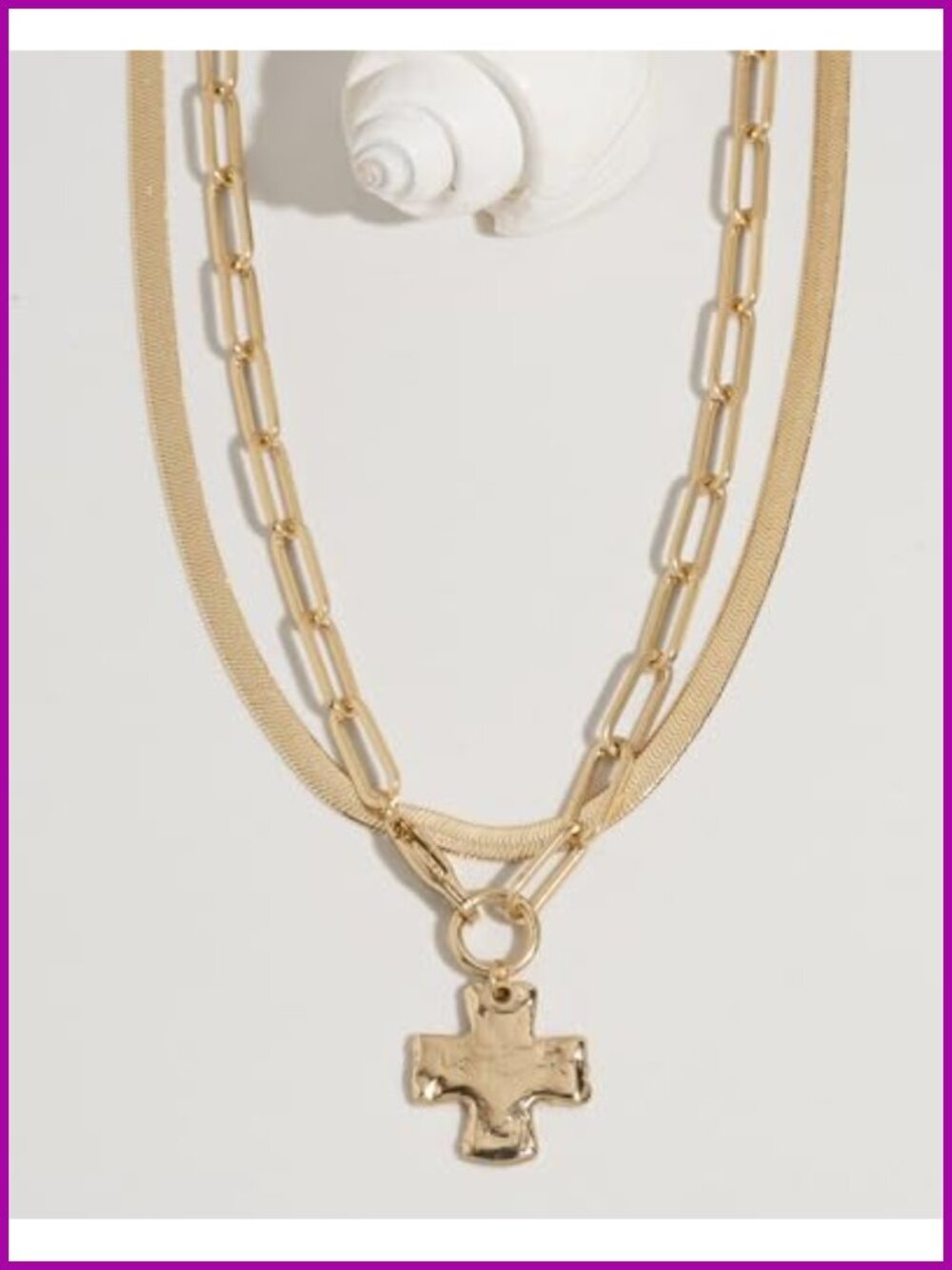 Chunky Cross Chain Necklace Set Waterproof PVD Coated 16" & 18" Layered - Picture 3 of 4
